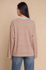 Womens Brown Striped Long Sleeve Top | CicyBell