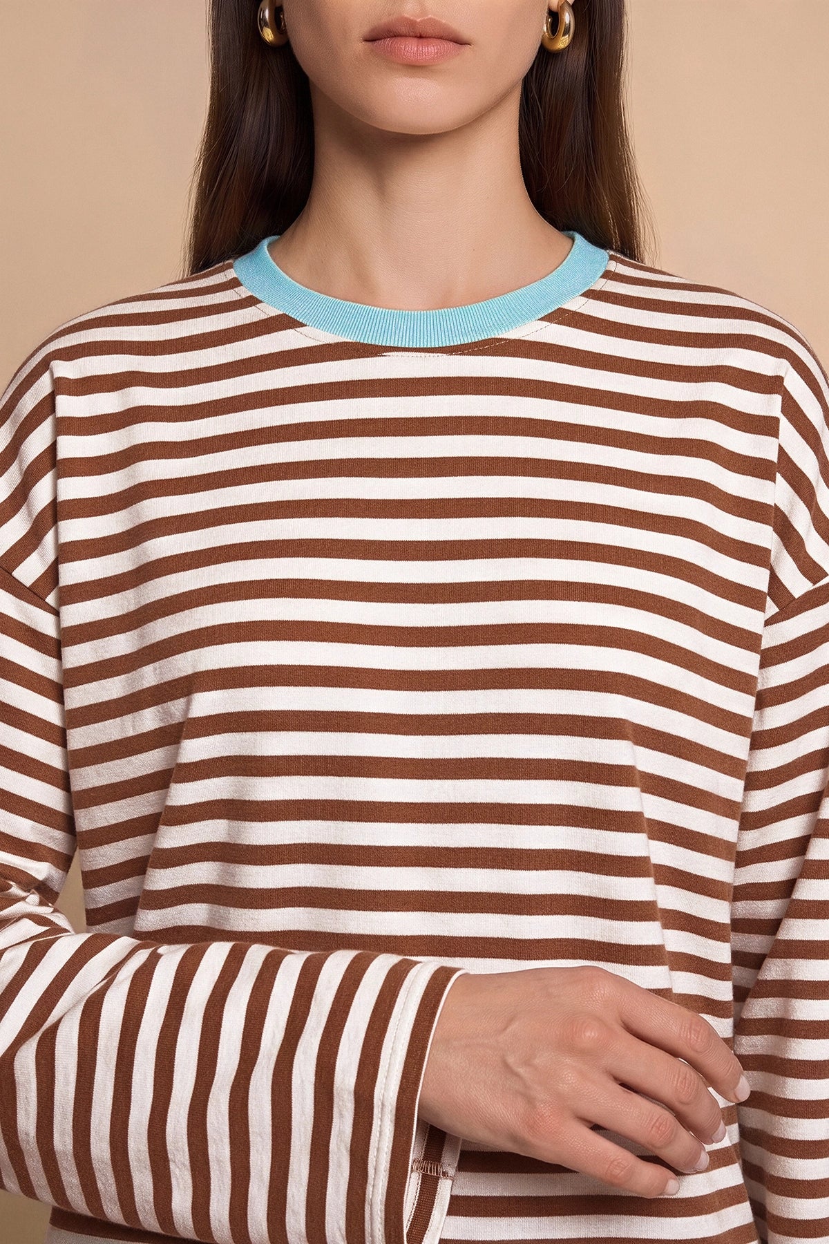 Womens Brown Striped Long Sleeve Top | CicyBell