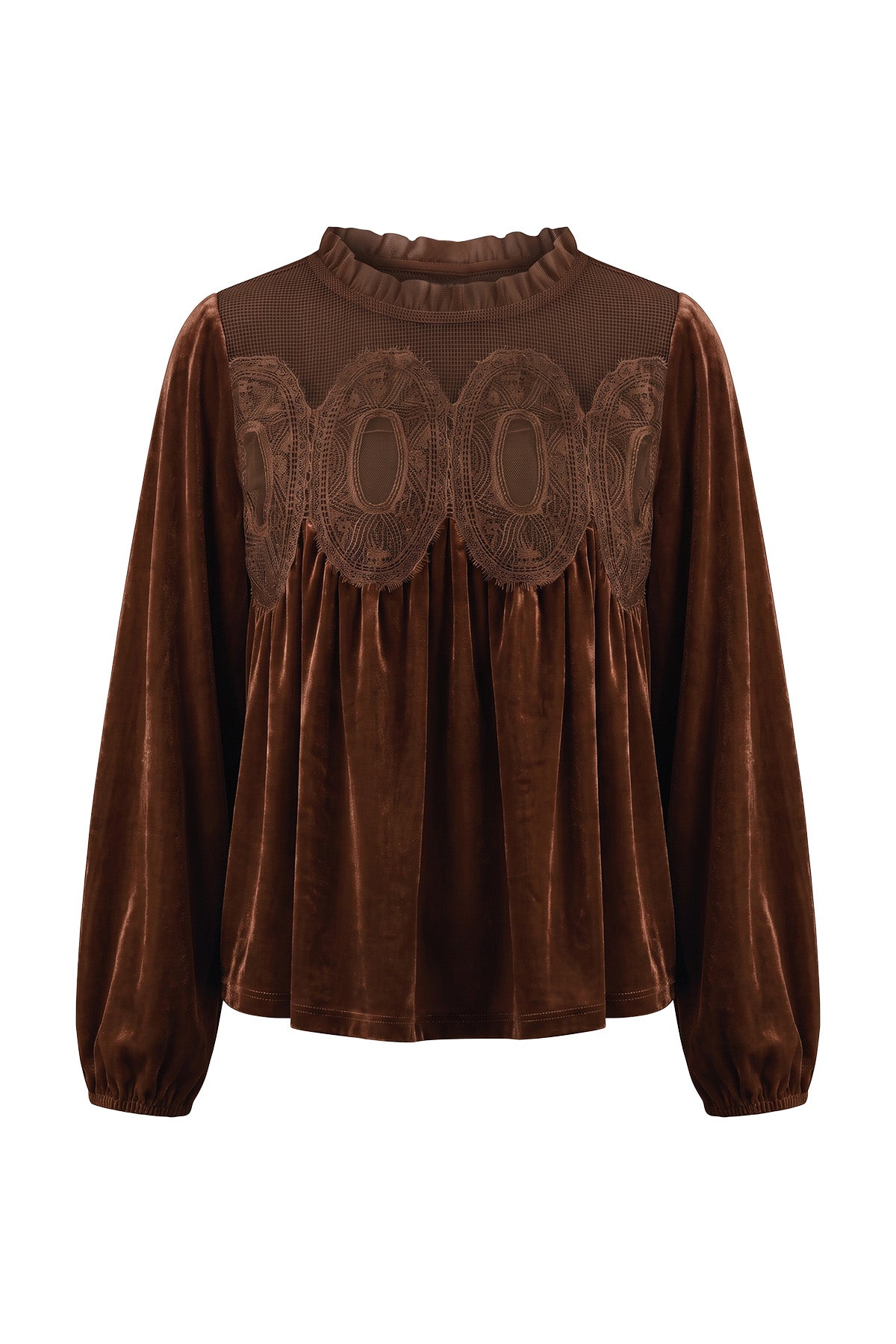 Womens Brown Velvet Babydoll Tops | CicyBell