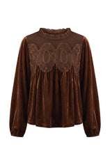 Womens Brown Velvet Babydoll Tops | CicyBell