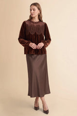 Womens Brown Velvet Babydoll Tops | CicyBell