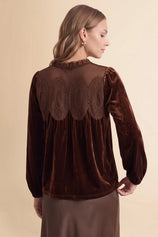 Womens Brown Velvet Babydoll Tops | CicyBell