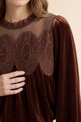 Womens Brown Velvet Babydoll Tops | CicyBell