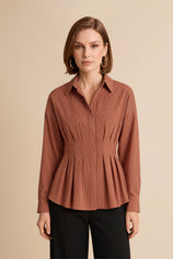 Women Brown Striped Button Down Shirts | CicyBell