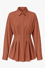 Women Brown Striped Button Down Shirts | CicyBell