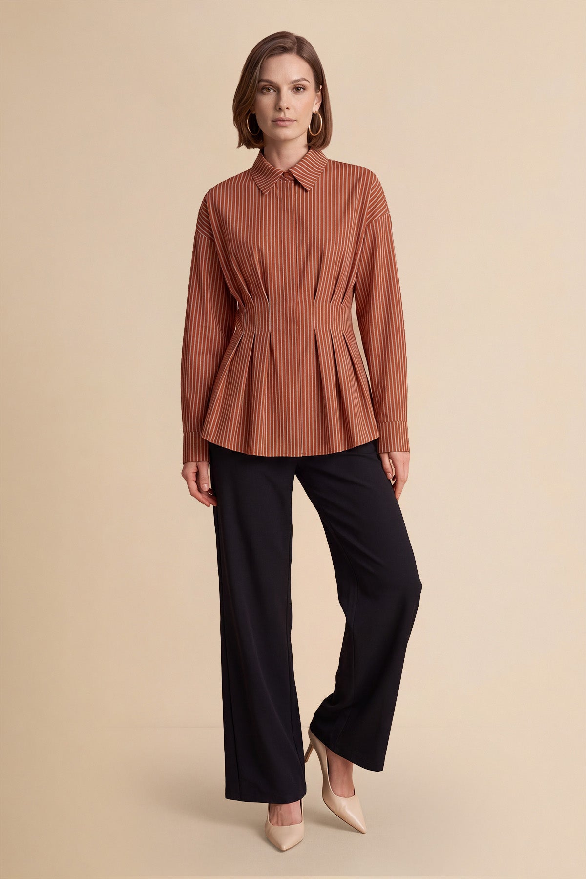 Women Brown Striped Button Down Shirts | CicyBell