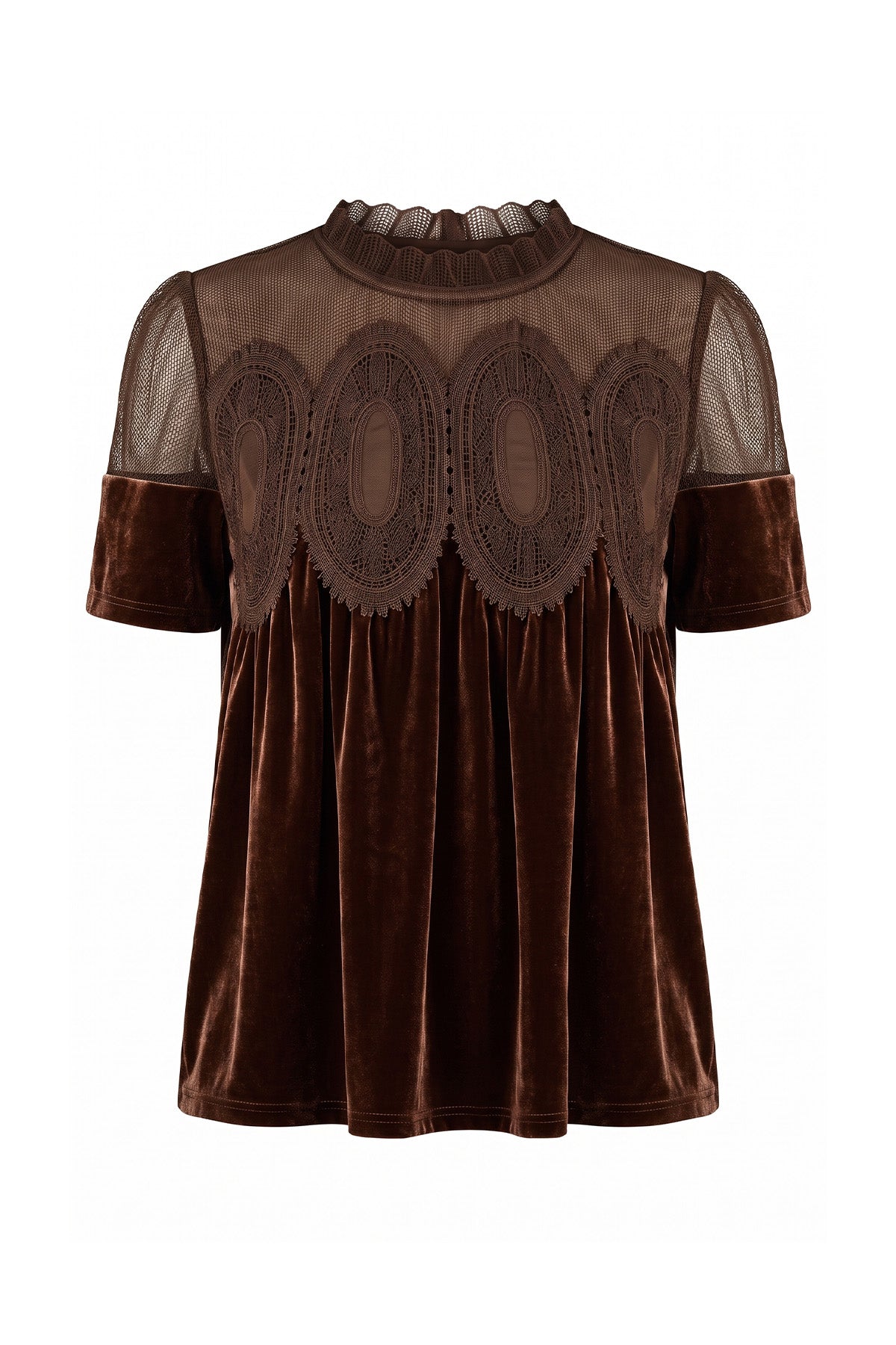 Womens Brown Velvet Lace Tops | CicyBell
