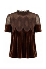 Womens Brown Velvet Lace Tops | CicyBell
