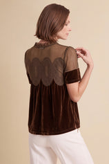 Womens Brown Velvet Lace Tops | CicyBell