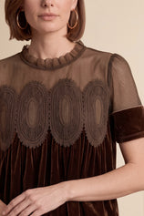 Womens Brown Velvet Lace Tops | CicyBell
