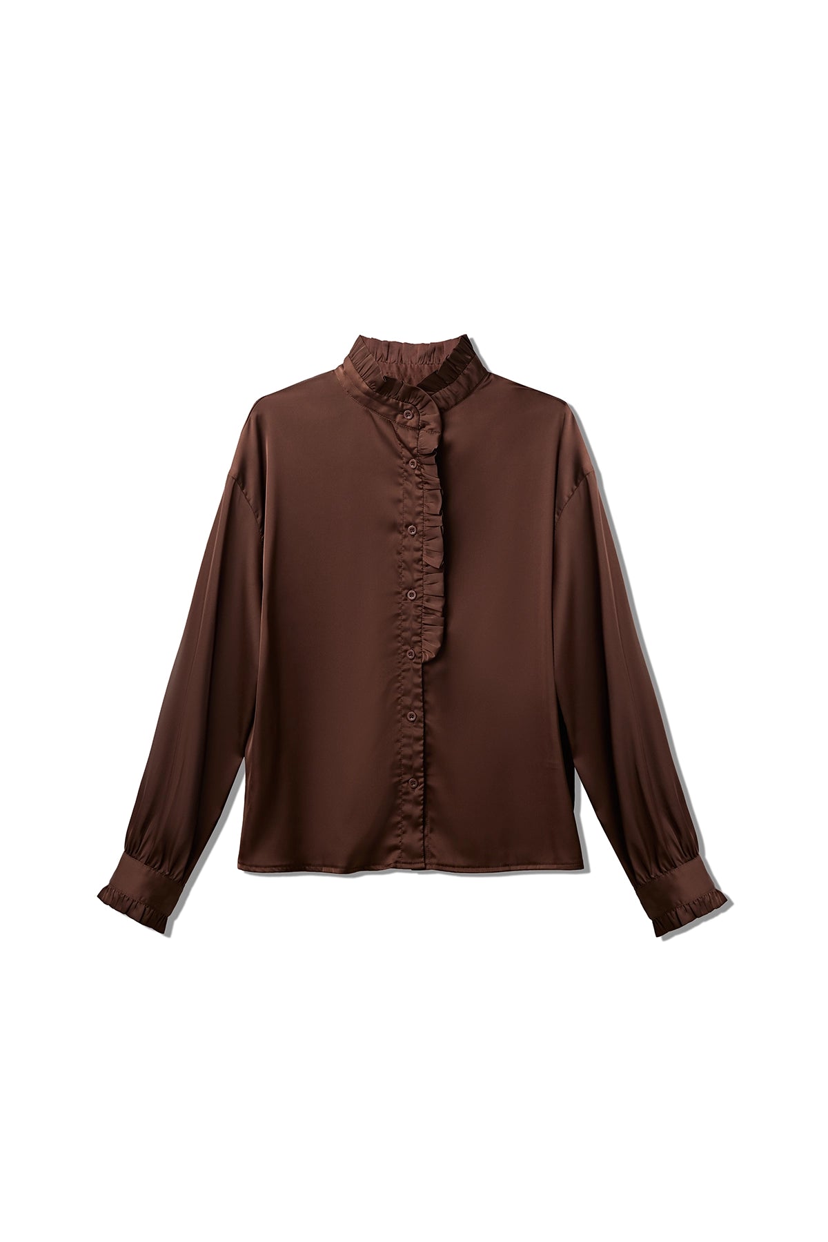 Womens Brown Satin Button Down Shirts | CicyBell