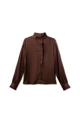 Womens Brown Satin Button Down Shirts | CicyBell