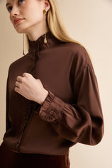 Womens Brown Satin Button Down Shirts | CicyBell