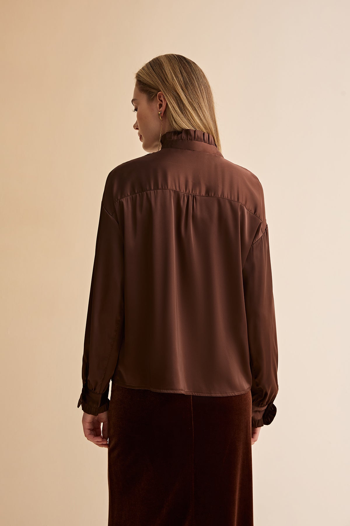 Womens Brown Satin Button Down Shirts | CicyBell