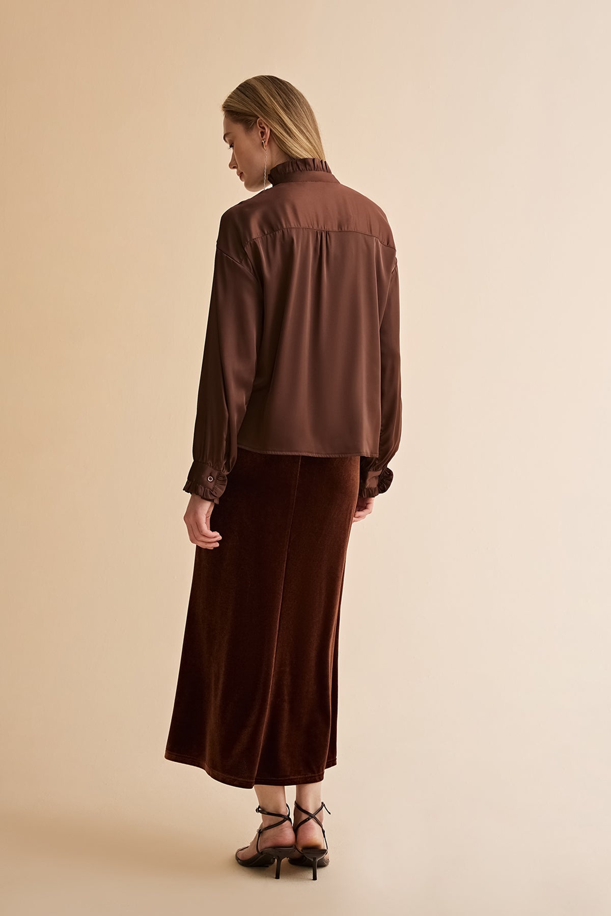 Womens Brown Satin Button Down Shirts | CicyBell