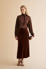 Womens Brown Satin Button Down Shirts | CicyBell