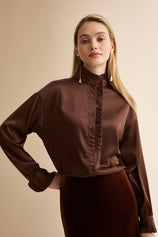Womens Brown Satin Button Down Shirts | CicyBell