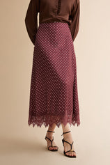Womens Brown Polka Dot Satin Maxi Skirt | CicyBell