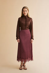 Womens Brown Polka Dot Satin Maxi Skirt | CicyBell