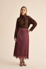 Womens Brown Polka Dot Satin Maxi Skirt | CicyBell