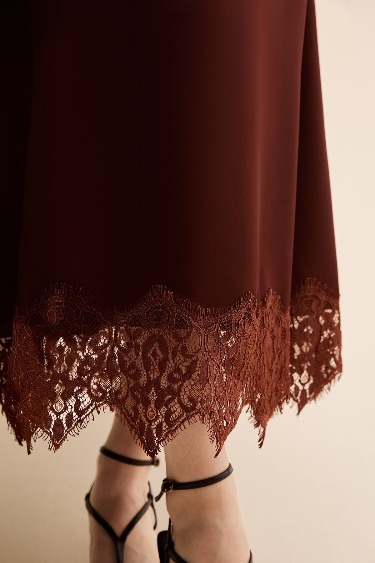 Womens Brown Lace Flowy Satin Skirts | CicyBell