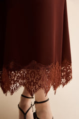 Womens Brown Lace Flowy Satin Skirts | CicyBell