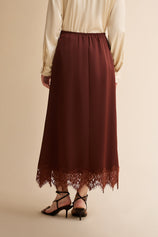 Womens Brown Lace Flowy Satin Skirts | CicyBell