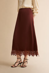 Womens Brown Lace Flowy Satin Skirts | CicyBell