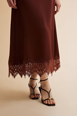Womens Brown Lace Flowy Satin Skirts | CicyBell