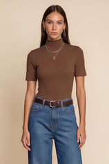 Womens Brown Mock Turtleneck Tops | CicyBell