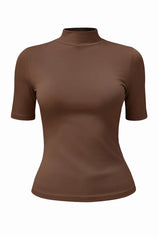 Womens Brown Mock Turtleneck Tops | CicyBell