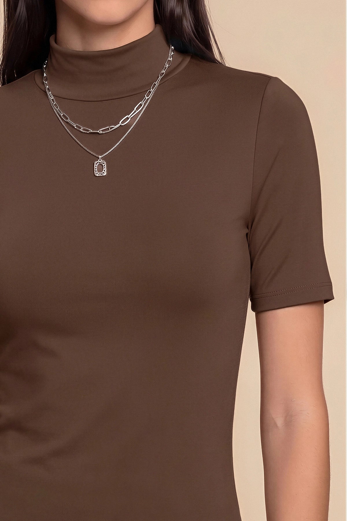 Womens Brown Mock Turtleneck Tops | CicyBell