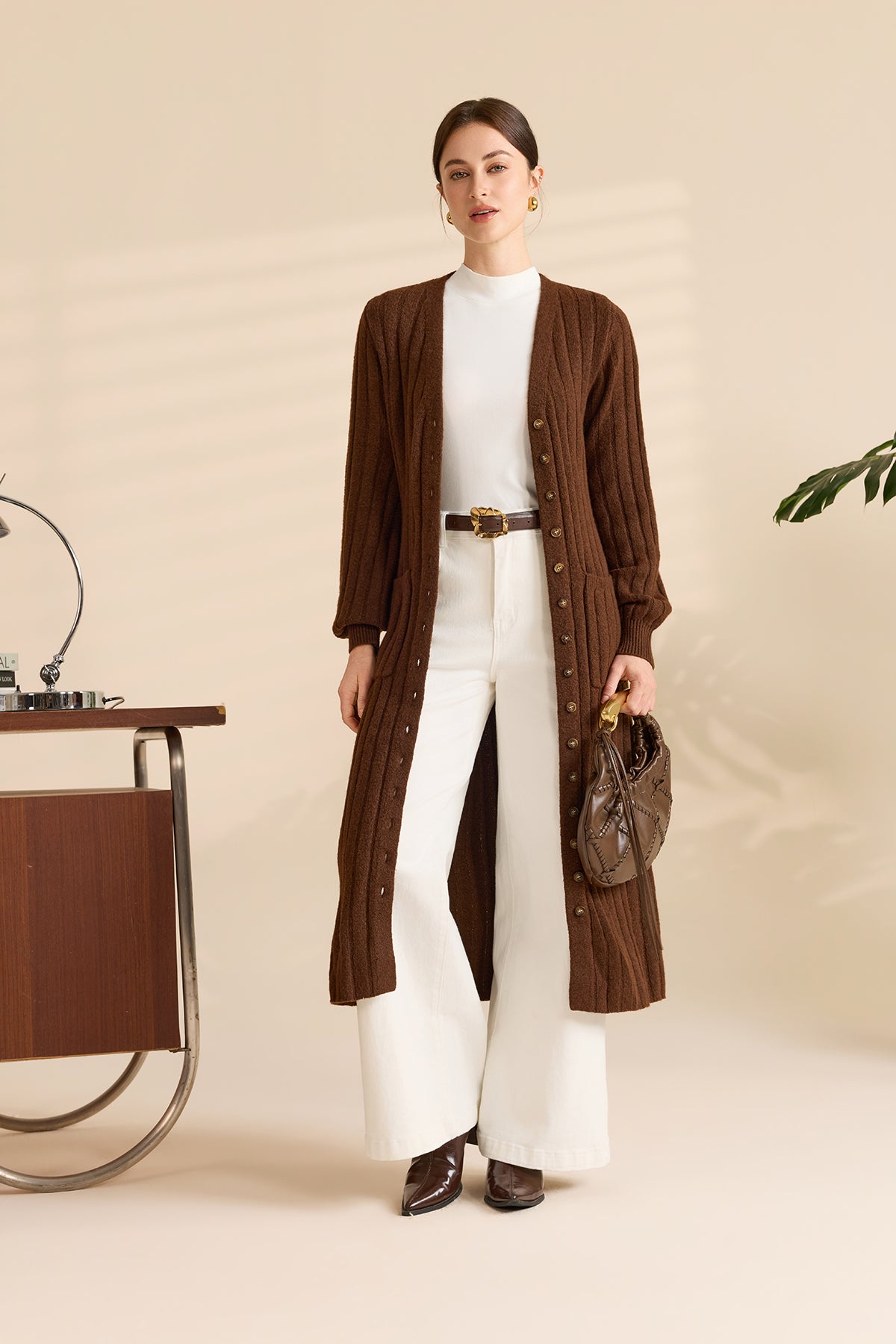 Womens Brown Long Cardigan Sweaters | CicyBell