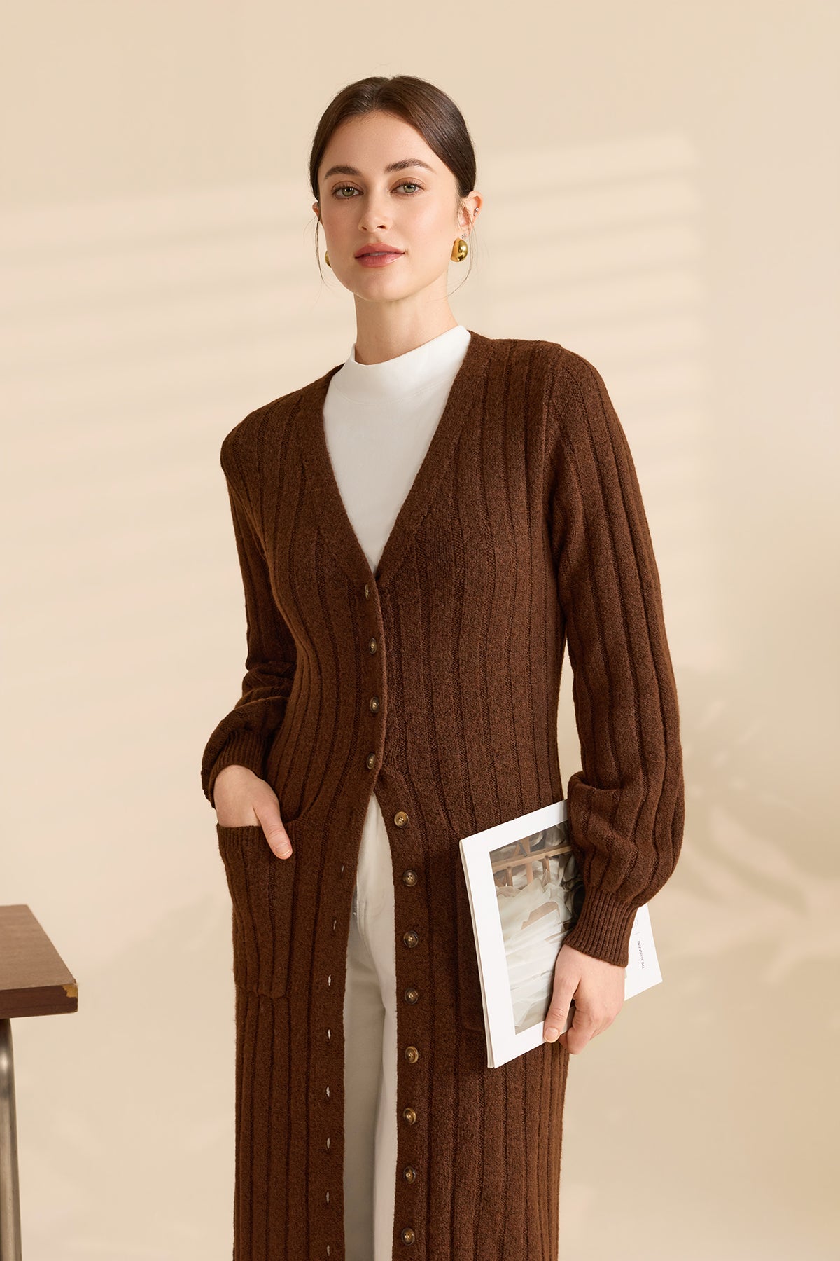 Womens Brown Long Cardigan Sweaters | CicyBell