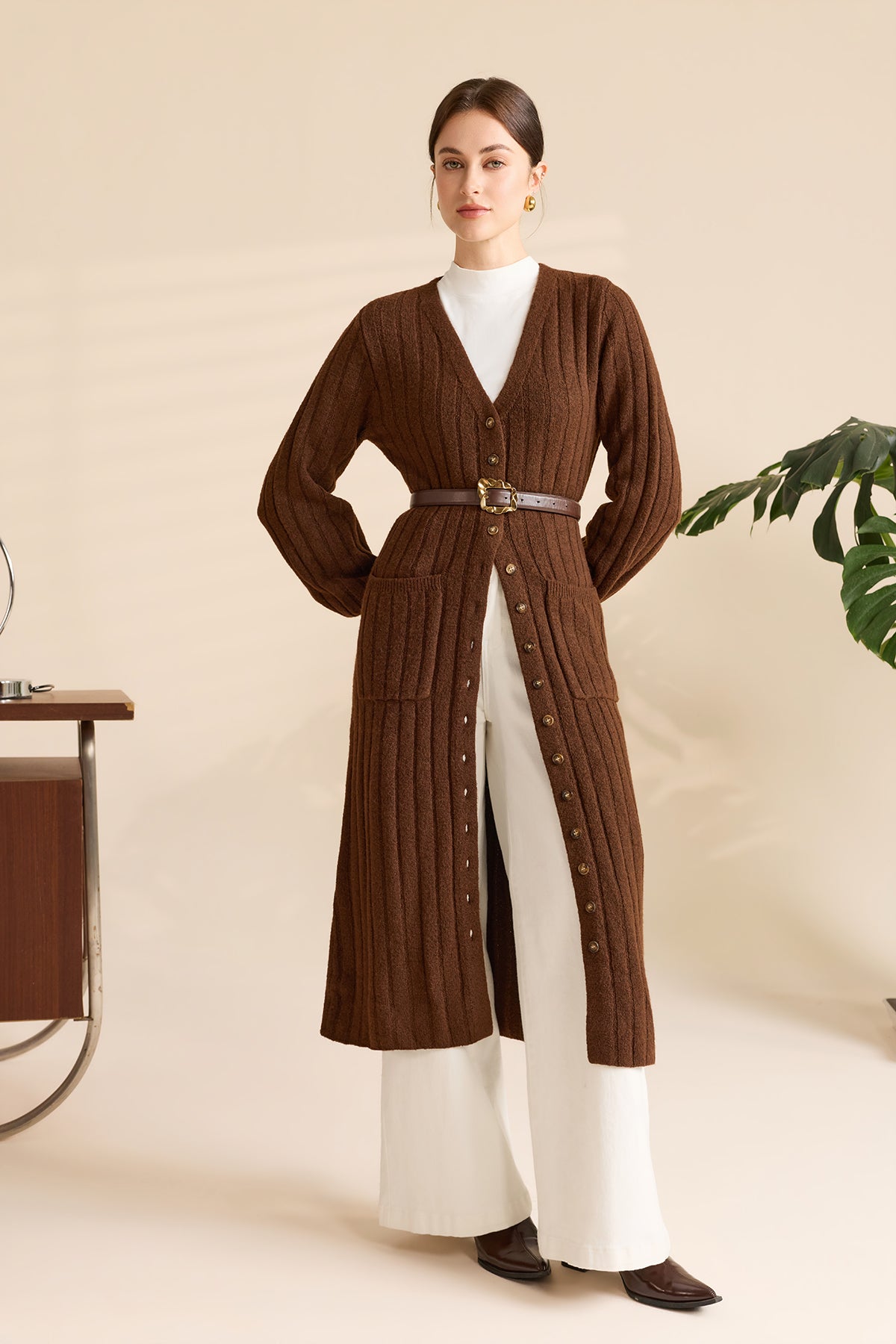 Womens Brown Long Cardigan Sweaters | CicyBell