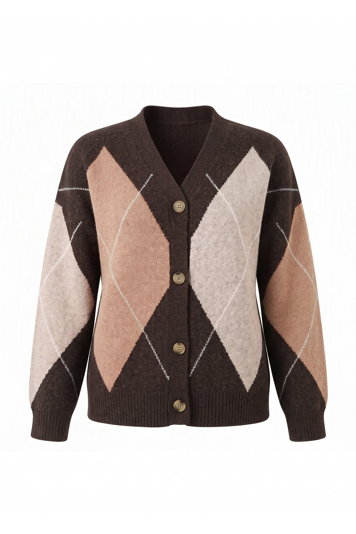 Women Brown Plaid Color Block Cardigan | CicyBell