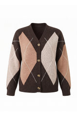 Women Brown Plaid Color Block Cardigan | CicyBell