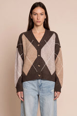 Women Brown Plaid Color Block Cardigan | CicyBell