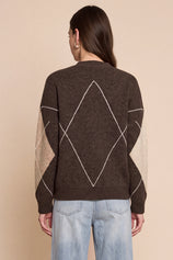 Women Brown Plaid Color Block Cardigan | CicyBell