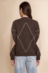 Women Brown Plaid Color Block Cardigan | CicyBell
