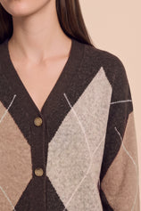 Women Brown Plaid Color Block Cardigan | CicyBell