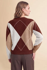 Womens Brown V Neck Argyle Sweaters| CicyBell