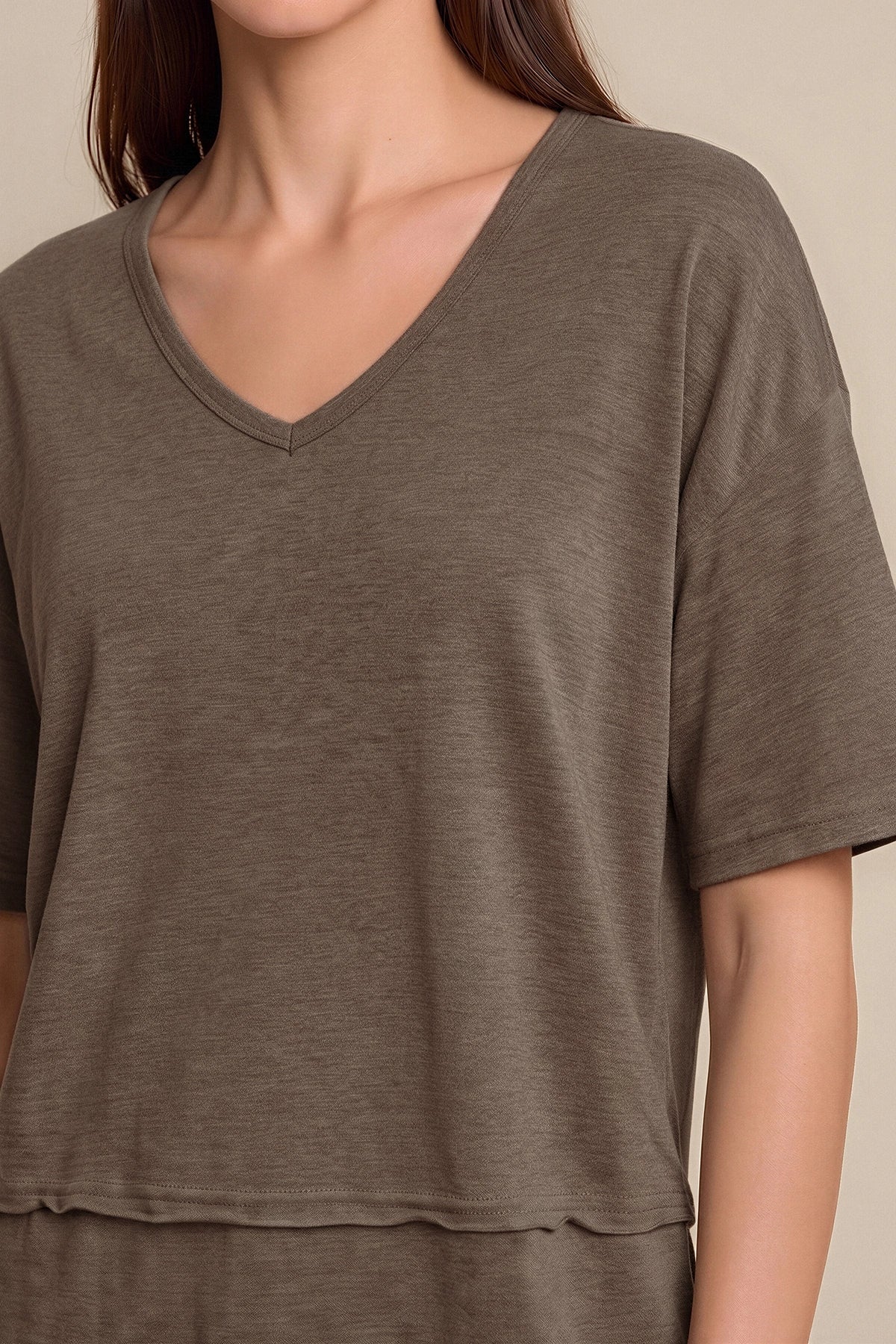 Womens Brown Summer V Neck T Shirts | CicyBell