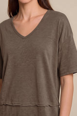 Womens Brown Summer V Neck T Shirts | CicyBell