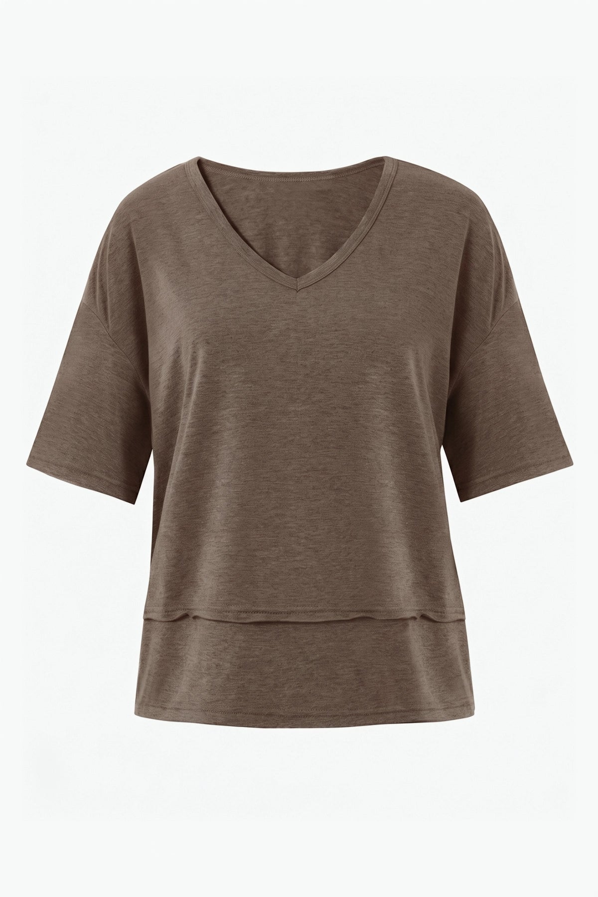 Womens Brown Summer V Neck T Shirts | CicyBell