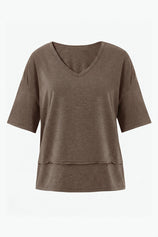 Womens Brown Summer V Neck T Shirts | CicyBell