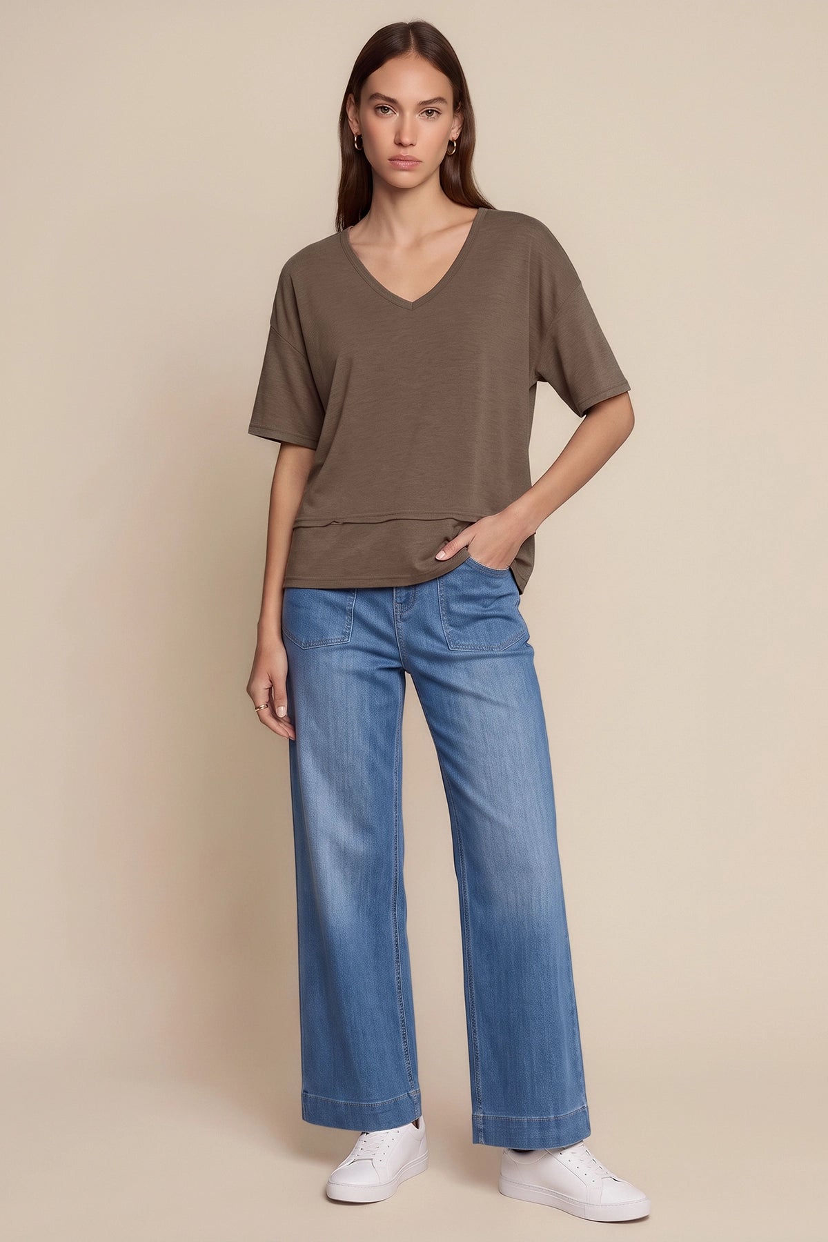 Womens Brown Summer V Neck T Shirts | CicyBell