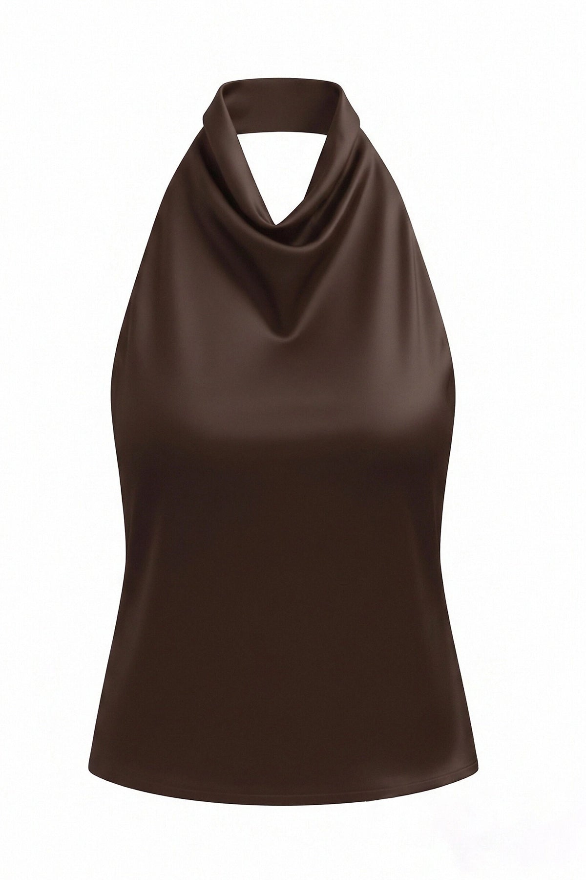 Women Brown Summer Satin Halter Tank Tops | CicyBell