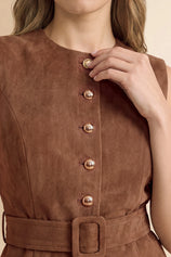 Womens Brown Suede Button Down Belted Vest | CicyBell