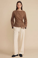 Womens Brown Cinched Waist Wrap Tops | CicyBell
